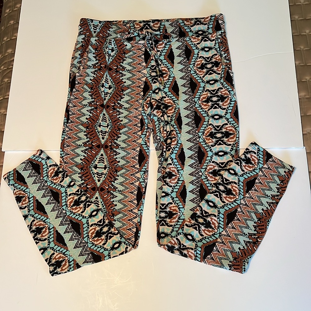 INC International Concepts Blue and Brown Leggings Geometric Print NWOT Medium